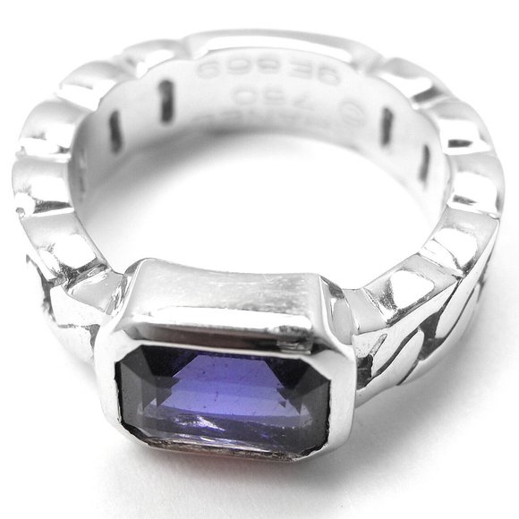 Authentic! Chanel 18k White Gold Tanzanite Band Ring - Picture 1 of 7